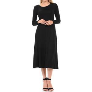 iconic luxe Women's Long Sleeve A-Line Fit and Flare Midi Dress Formal Casual (X-Large, Black)