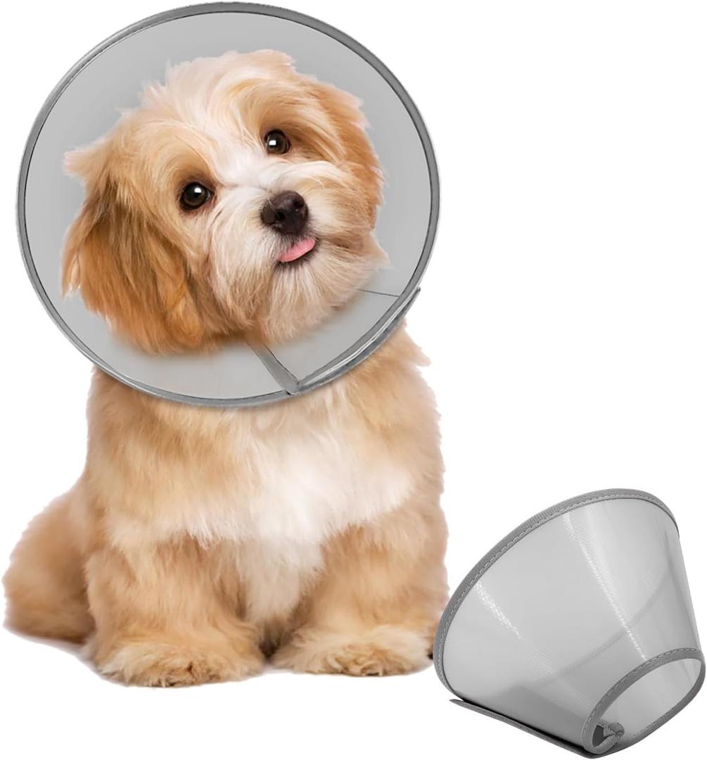 Supet Dog Cone Collar Adjustable After Surgery, Comfortable Pet Recovery Collar & Cone for Large Medium Small Dogs, Elizabethan Dog Neck Collar Plastic Practical (XS(Neck: 9.5~11.5"), Grey)
