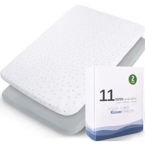 2 x Mini Crib Sheets Fitted 38" x 24"- Compatible with Dream On Me, Babyletto, Davinci & Delta Mini Crib Mattress Pad, Stretchy Soft Mini Crib Sheets Neutral for Baby Boy Girl, Grey & White Star - 2 Pack