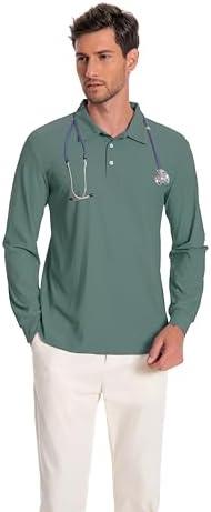 Milarlv Scrub Shirt for Men Lab Medical Polo Nurse Doctor Stand Up Collared Long Sleeve Medicine Work Top, Size L