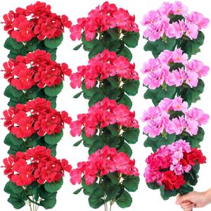 12 Pcs 10.2 Inch Artificial Geranium Flowers Silk Geraniums for Outdoors Faux Bushes Outdoor Fake Geraniums for Vase Planter Pot Floral Home Decor Indoor Garden Patio (Mixed)