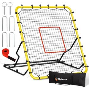 Baseball Rebounder Net, 48" x 52" Baseball & Softball Rebound Net with 3 Adjustable Angles - Pitch Back Rebound Net - Bounce Back Return Net - Fielding Trainer with Carry Bag (Small, Yellow)