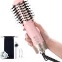 slopehill Mini Travel Dual Voltage Hair Dryer Brush,1000 Watts Hot Air Brush with European Plug, Ionic Hair Dryer and Styler for Women, Oval Barrel 2 Heat & 2 Speed for International Travel Pink