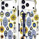 Compatible with iPhone 17 Pro Max Case with Card Holder Cute Shockproof Drop Protection Phone Wallet Slot Cover Cases for Women - Blue Evil Eyes Collection