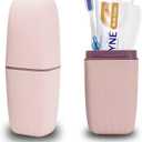 Toothbrush Cup Toothbrush Holder with Cover Travel Boothbrush Holder Portable Toothbrush Case and Carrier for Bathroom School Business Trip (Pink)