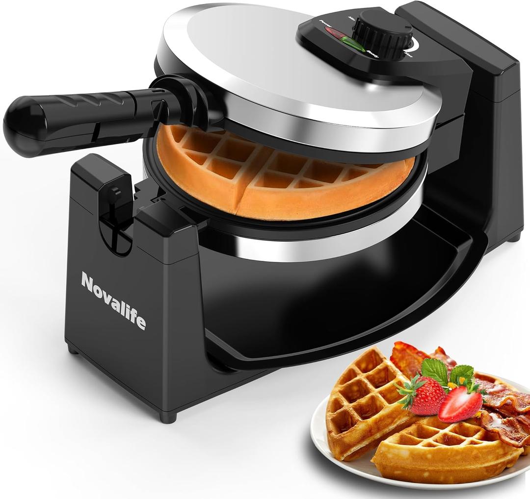 Waffle Maker, Rotating Belgian Waffle Maker, 180 Flip Waffle Iron, Non-Stick Plate, Adjustable Browning Control, Foldable Cool Touch Handle, Removable Drip Tray, Space Saving Storage, Stainless Steel