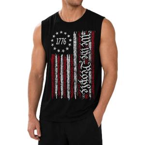 Mens Patriotic Tank Top, American Flag Graphic 4th of July Sleeveless Shirt Distressed Gym Workout USA Muscle Shirt, Medium