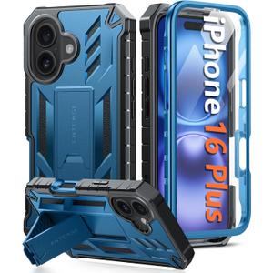 FNTCASE for iPhone 16 Plus Case: Military Grade Drop Proof Protection Mobile Cover with Kickstand | Matte Textured Rugged Shockproof TPU | Protective Sturdy Phone Case - 6.7 Inch Blue
