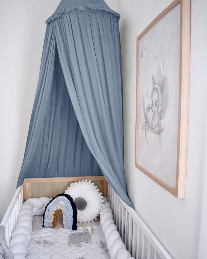 MAMERIA Kids Bed Canopy with Frills Cotton Hanging Tent Curtain Net for Reading Nook Hideaway Bedding Play Room Decor(Blue), 20"W x 20"L