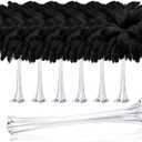 meekoo 6 Pcs Eiffel Tower Vases for Centerpieces with Ostrich Feathers 20 Inch Tall Skinny Clear Glass Extra Large Long Flower Vase for Wedding Flower Arrangement Home Decoration(Black)