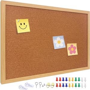 Cork Bulletin Board, 24 X 36 inches with Oak Wood Finish Frame, for Wall Office Home and School