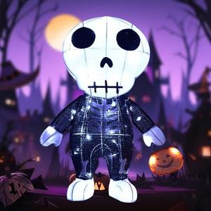 Halloween Decorations Outside Lighted Skeleton - HOYECHI Outdoor Halloween Decor Cute Skeleton Elf 2FT, Light Up Skeleton with 50 LED Lights, Ground Stakes, for Front Yard Porch Gardens Party