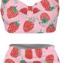 Butterfly Women's Retro Ruched Ruffle High Waist Bikini Set, Flag Tankini Swimsuits Tummy Control Swimwear