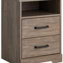Prepac Rustic Ridge Farmhouse Nightstand Bedside Table, Brown Nightstand for Bedroom, End Table with 2 Drawers and Open Shelf 16.25"D x 18.75"W x 24.5"H