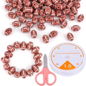 2 x AIEX 100pcs American Football Beads for Jewelry Making, 18mm Acrylic Beads Sport Pony Beads with Crystal Elastic Rope and Scissors for DIY Necklace Earring Bracelets Making Party