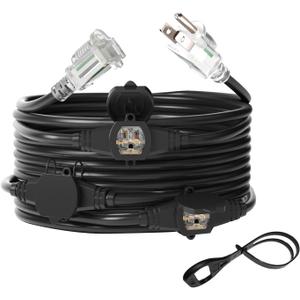 Oviitech 25FT Power Extension Cord 3 Prong, 14 Gauge SJTW 5-15R Male Plug to Female Connector,7 Outlet Cable,Multiple Evenly-Spaced Plug,Suitable for Stage Setting or Outdoor,UL Certified Outlet Cable