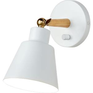 ClanKin White Wall Sconces Lighting Fixture, Nordic Wooden Bedside Wall lamp with On-Off Switch for Industrial Bedroom, Bathroom Sink Lighting for Hallway Living Room(1Pack with On-Off Swtich)