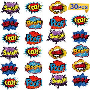 Blulu 30 Pieces Hero Themed Party Decorations, Fun Hero Sign Cutouts Signs Paper Cardboard Cutouts