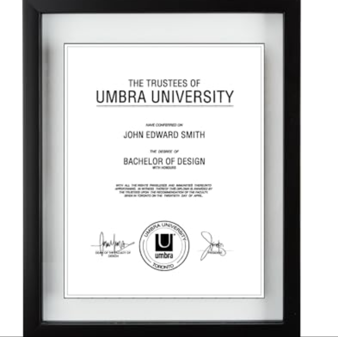 Umbra 316280-040 Floating Frame for Displaying Documents, Diploma, Certificate, Photo or Artwork, 11 x 14 8-1/2 x 11, Black