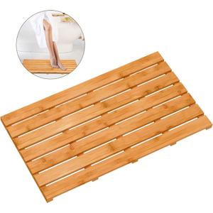 Bamboo Wooden Bath Floor Mat for Luxury Shower - Non-Slip Bathroom Waterproof Carpet for Indoor or Outdoor Use (31.3 x 18.1 x 1.5 Inches) (Natural)