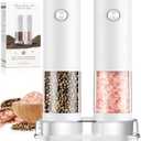 Electric Salt and Pepper Grinder Set Automatic Battery Pepper Mill Shakers Adjustable Coarseness Easy Filling Upgraded Larger Capacity with Led (2 Pack White/White）