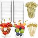 Zezzxu 50 Sets 7 oz Plastic Charcuterie Cups with 200 Sticks, Square Appetizer Cup with Cocktail Picks Mini Party Serving Cups for Fruit, Snack, Dessert