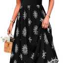 MCKOL Women Sleeveless Crewneck Ruched High Waisted Tank Long Sundress Wedding Guest Cocktail Boho Maxi Dress with Pockets (Medium, Black White Flower)