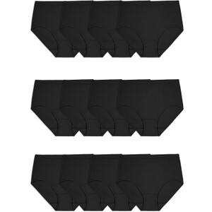 Fruit of the Loom Women's Eversoft Cotton Underwear Multipacks, Tag Free & Breathable (7, Brief - Black)