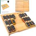 Bamboo Spice Drawer Organizer - Expandable 4 Tier Spice Rack (Need 3" Deep Drawer) 12" to 24" Wide, Seasoning Organizer, Organization Seasoning Rack insert (Jars Not Included)
