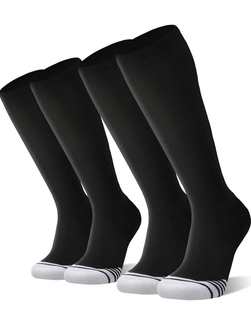 FITRELL 2 Pack Baseball Soccer Softball Socks for Kids Youth Men & Women Over-the-Calf Knee High Socks  Black XL