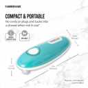 Farberware Compact Battery Operated Hands-Free Automatic Can Opener for any Size Can with Magnet to Safely Remove Lid, Seamless Opening Decreases Sharp Edges for Easily and Safely Opening Cans, Aqua