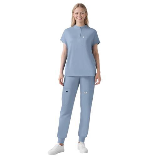 Eipnare Scrubs for Women Set - Nurse Uniform Jogger Suit Stretch Top & Pants with 11 Pockets for Nurse Esthetician Workwear