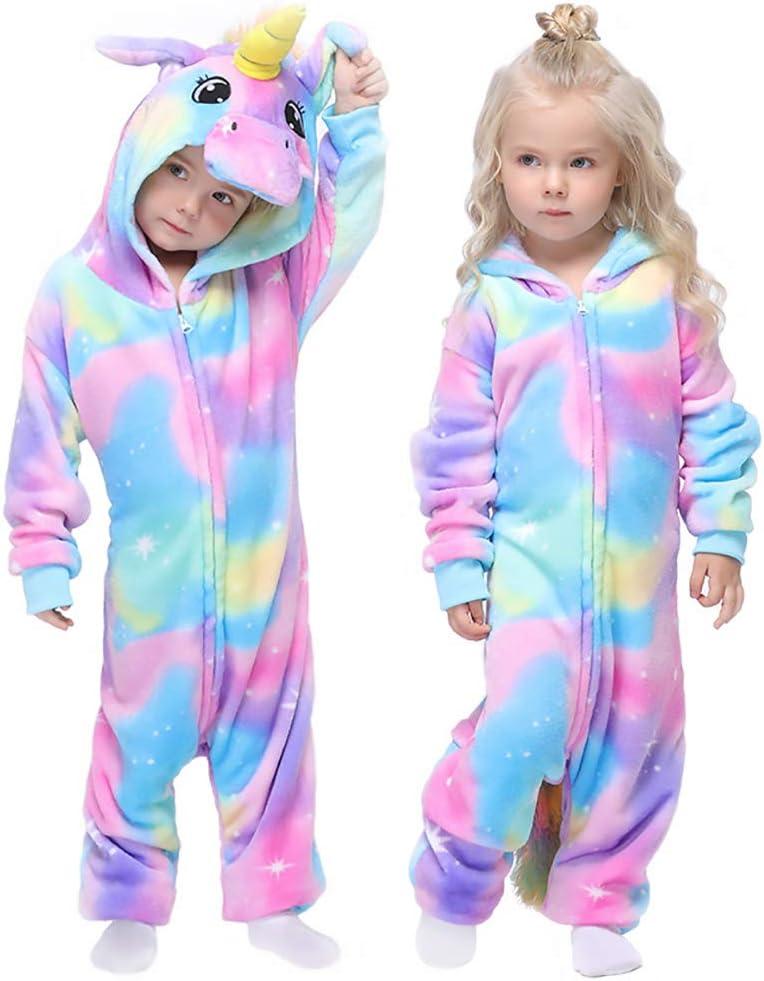 Easuit Colorful Unicorn Onesie Pajamas Animal Costume Halloween Cosplay Unisex Xmas Gifts for Kids 4-6 EA-Unicorn37 H-multicolor Unicorn
