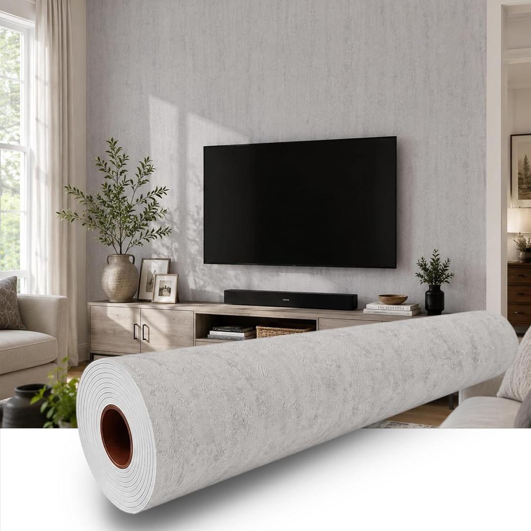 White Gray Travertine Peel and Stick Wallpaper, 23.6 x 118 in