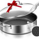 LOLYKITCH 6 QT Hybrid Tri-Ply Stainless Steel Non-Stick Saut Pan with Lid,12 Inch Deep Frying Pan,Large Skillet,Jumbo Cooker,Induction Pan, Oven Safe and Detachable Handle. (Black)