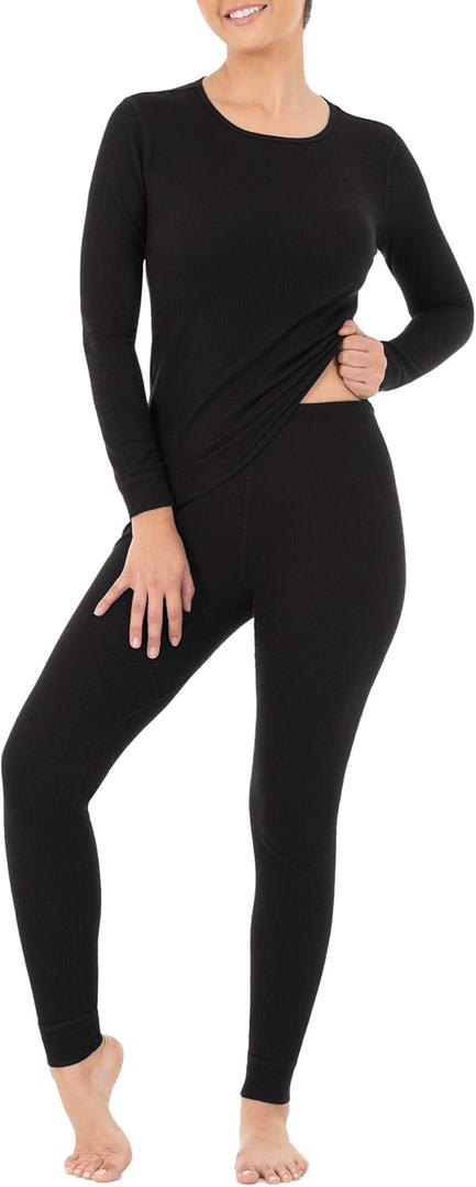 Fruit of the Loom Women's Micro Waffle Premium Thermal Set (Size Medium, Black)