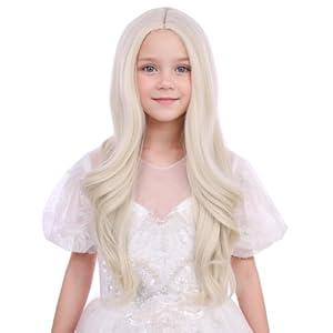 WAVELNM Kids Platinum Wig Child Blonde Wig Long Wavy Curly Wigs for Kids Girls Blond Daily Halloween Cosplay Synthetic Wigs with Hair Cap