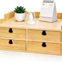 Eorbow Bamboo Desk Organizer with Drawers, Small 3 Tier Desktop Drawers for Countertop, Mini Tabletop Storage Containers with Anti-scratch Pads for Home Office Supplies Makeup, No Assembly Required