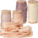 Mindsoft 20 Yard Silk Satin Irregular Frayed Ribbon Handmade Fringe Ribbon with Wooden Spool for Craft Gift Wrapping Baby Shower Wedding Bridal Bouquets Holiday Decor(Mixed Nude Color)