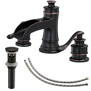 BATHLAVISH Bathroom Faucet 3 Hole Oil Rubbed Bronze for Sink Waterfall Widespread 8 Inch 2 Handle Farmhouse with Pop Up Drain with Overflow Vanity Basin Lavatory Commercial & Parts
