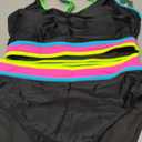BMJL Women's High Waisted Bikini Sets Tummy Control Two Piece Swimsuits Color Block Cheeky High Cut Bathing Suits(L,Rainbow Black Pink)