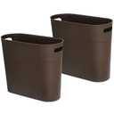 Small Trash Can Plastic Bathroom Wastebasket 3.2 Gallon Slim Garbage Container Bin with Handle for Home Kitchen Bathroom Bedroom Office, 2 Pack (Brown)