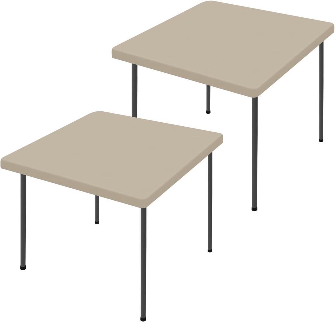 Moosfor Spandex Picnic Table Cloth 2 Pack, Elastic Fitted Tablecloths for Square Tables, Stretch Washable Patio Table Cover for Outdoor, Camping, Banquet and Parties (Taupe, 34"x34")