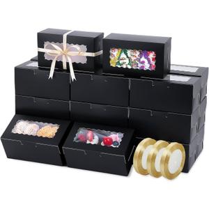 65 PCS Black Bakery Boxes with Window - 6.29x3.54x2.95 Inches Cookies, Cake, Pastries, Treat, Dessert Boxes - Small Gift Box for Party, Business(Black)