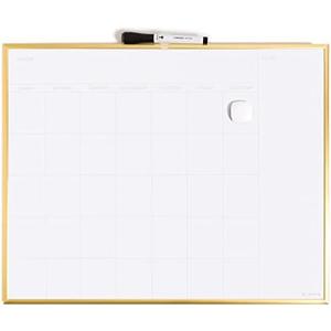U Brands Monthly Calendar Magnetic Dry Erase White Board, Gold Aluminum Frame, 16" x 20" (6710U00-01)
