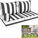 Outdoor Chair Cushion, 24 x 24 Inch Waterproof Deep Seat Patio Cushions Set of 2, Loveseat Cushions for Outdoor Furniture, 4" Thick Patio Furniture Cushion with Handle Straps, Black Stripe