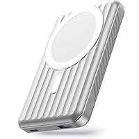 Azmuth Power Bank Magnetic Power Bank 10000 mAh Wireless Power Bank Magnetic 22.5 W PD Fast Charging with LED Display and USB-C Charging Cable for iPhone 15/14/13/12 Series , Silver 