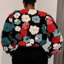 Aimiray Women's Cropped Fleece Jacket Long Sleeve Warm Bomber Sherpa Jacket Floral Printed Varsity Coats (XL)