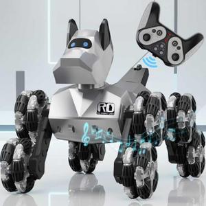 NQD Robot Dog Toy, 360Rotate Remote Control Robot Dog with Dancing & Sound FX, Remote Control Cars RC Stunt Robotic Dogs with LED Eyes, Electronic Pet Toys Gifts for Boys Kids Age 3-5 6-7 8-12 (Big, Sliver)