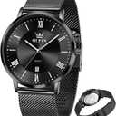 OLEVS Mens Gold Watches Analog Quartz Business Dress Watch Day Date Stainless Steel Classic Luxury Luminous Waterproof Casual Male Wrist Watches (all black watch 23)